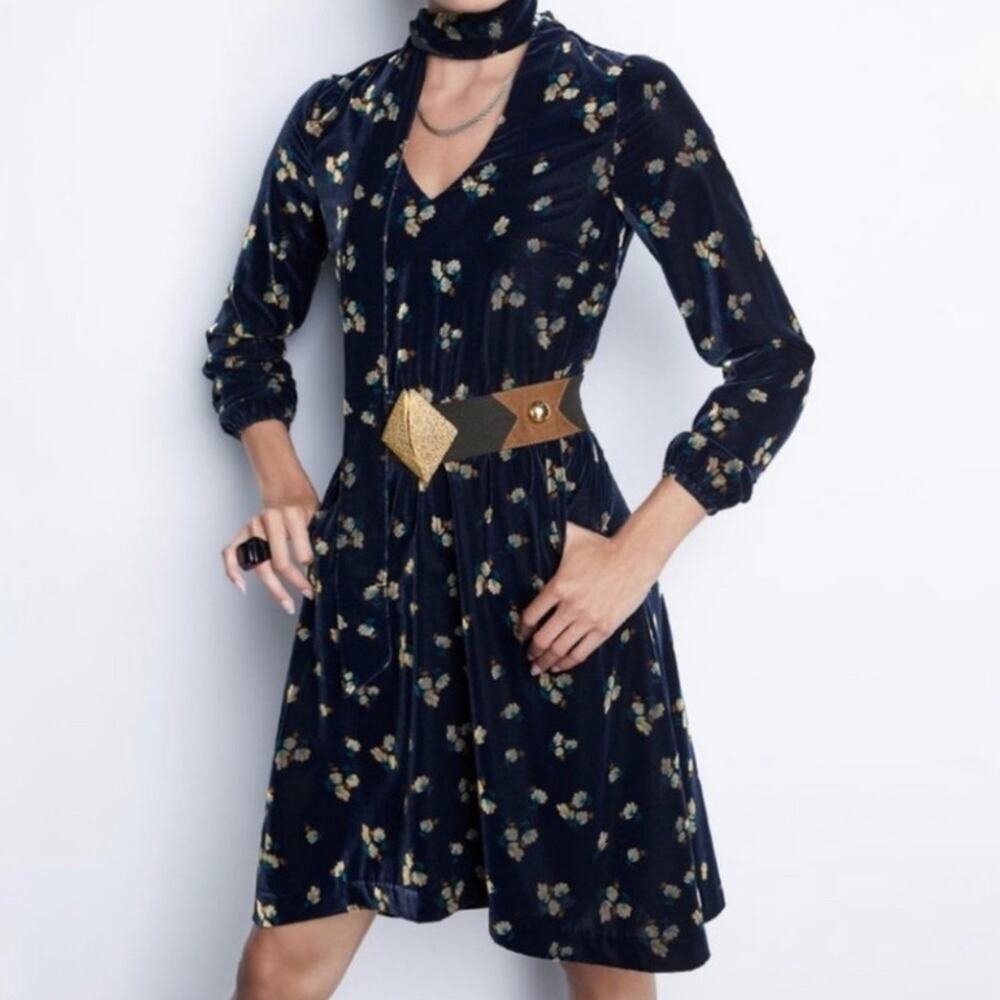 CAbi Decked Out Velvet Floral Dress Size Small